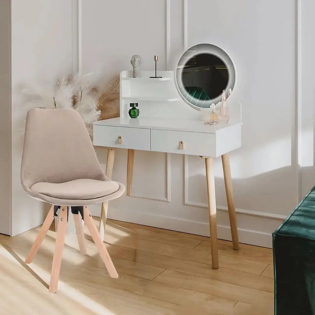 Туалетний столик Jumi Scandi LED + крісло Saida бежевий (шкіряні ручки) - фото 4