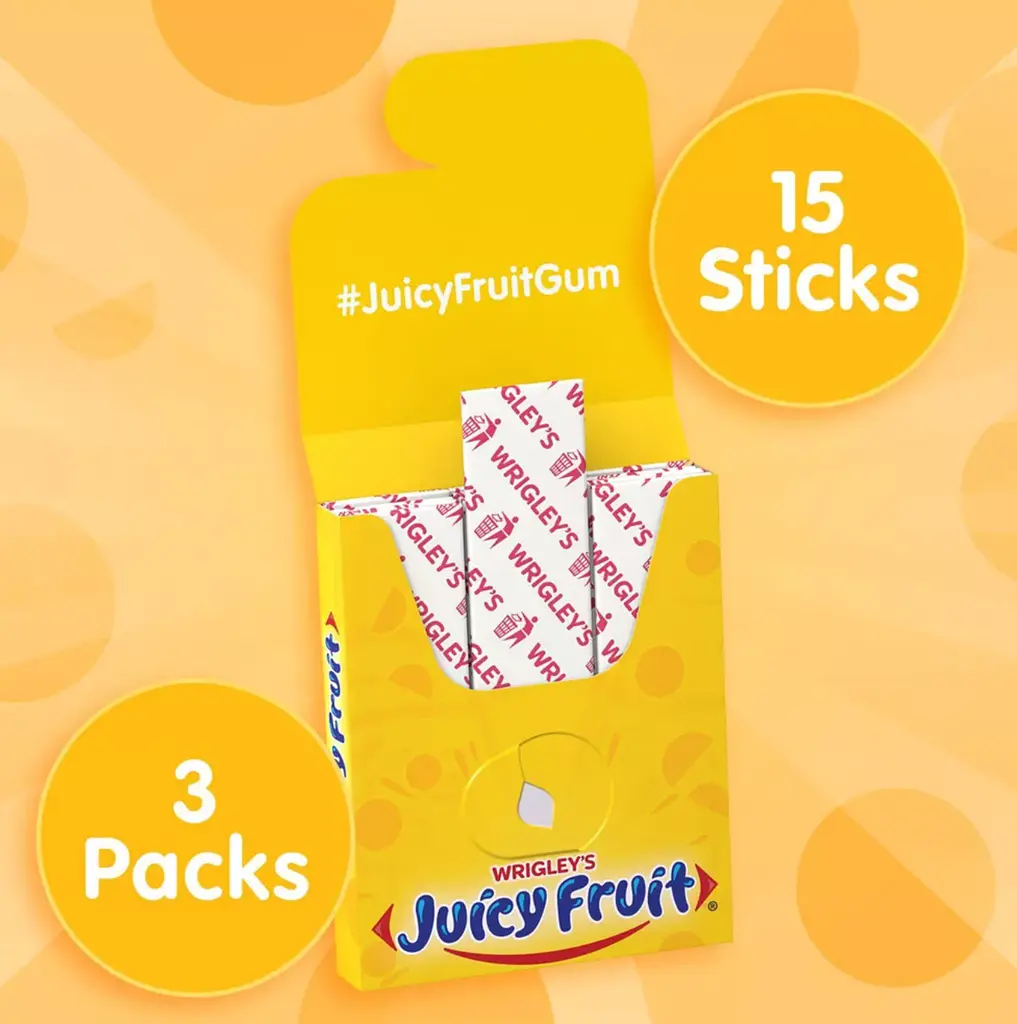 Жувальна гумка Wrigley's Juicy Fruit Fruit Flavoured Chewing Gum 3 пачки по 15 стиків - фото 7