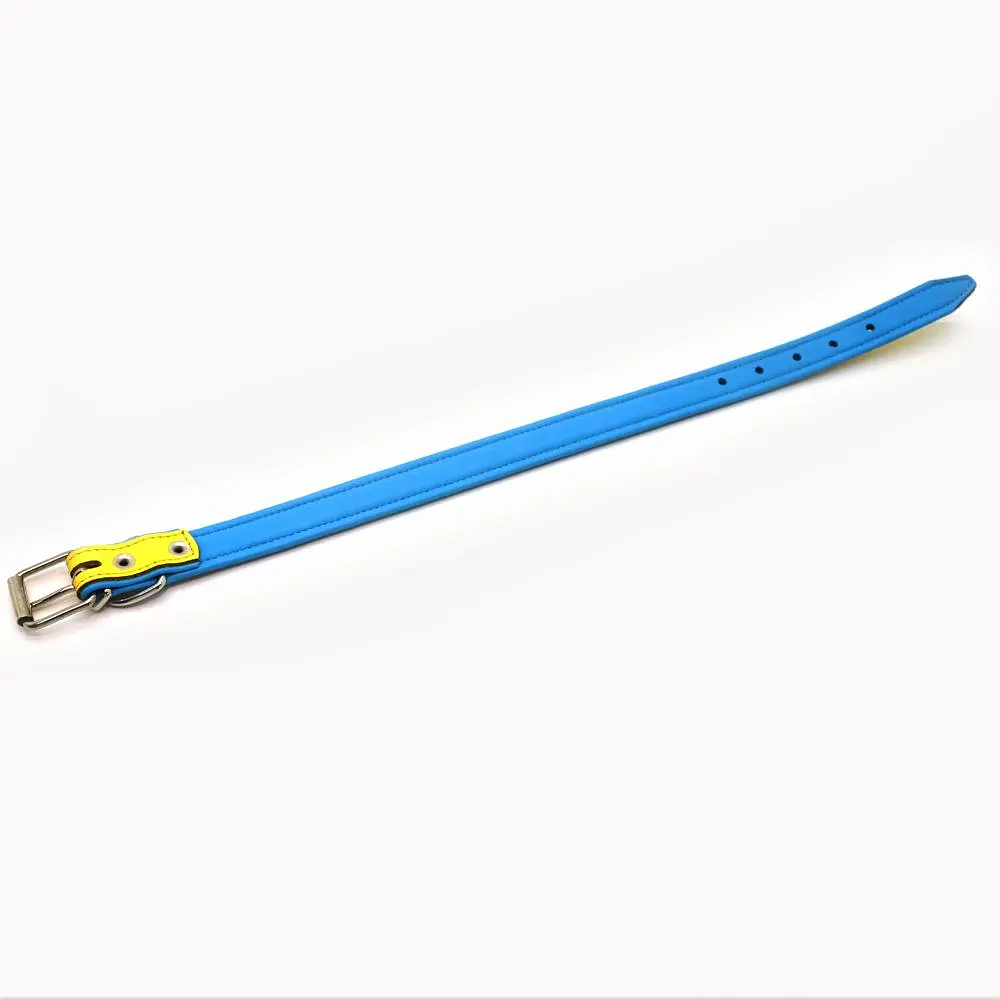 Нашийник для собак Zoo-hunt шкіряний подвійний ОД Україна блакитний+жовтий 1,4/23-28 см - фото 3