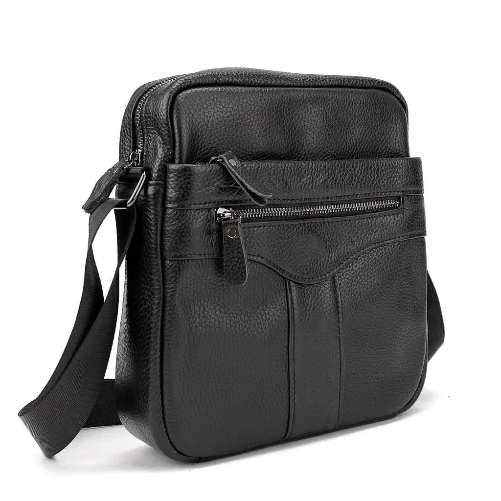 Шкіряний маленький чоловічий месенджер чорний Tiding Bag M56-0187A - фото 3