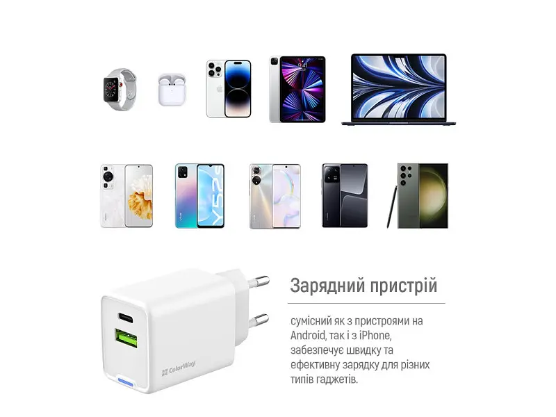 Мережевий зарядний пристрій ColorWay GaN Mini 45 W White (CW-CHS060PD-WT) - фото 7
