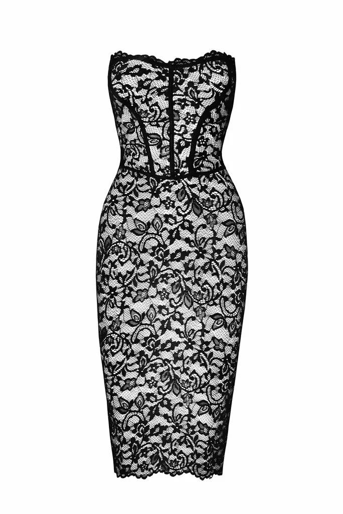 Сукня Noir Handmade F301 Catalyst, 3XL, black, міді, мереживо, відкриті плечі, шнурівка на спині - фото 5
