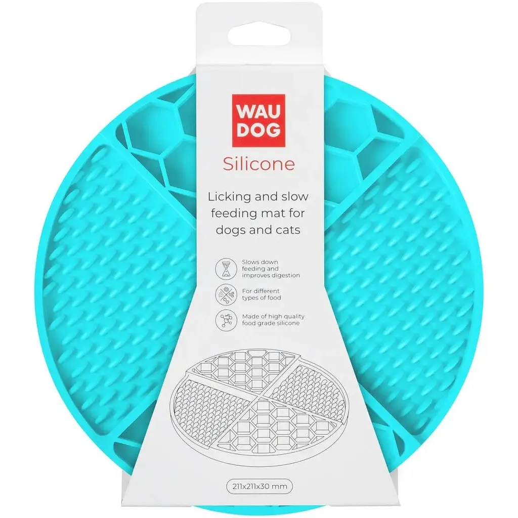 Миска-коврик для собак и кошек Waudog Silicone для медленного питания 211х211х30 мм голубой - фото 3