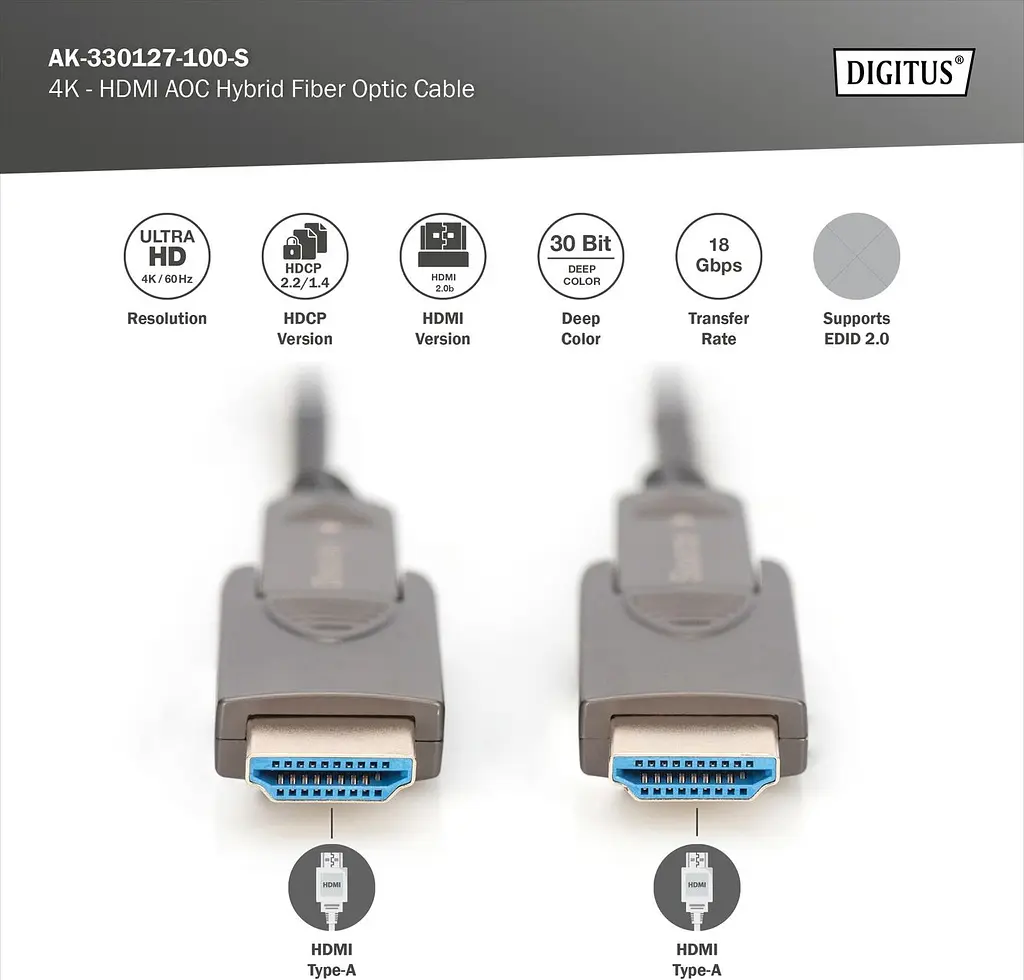 Кабель Digitus HDMI (M/M), 4K, AOC, 10м, черный teh0013677 - фото 3