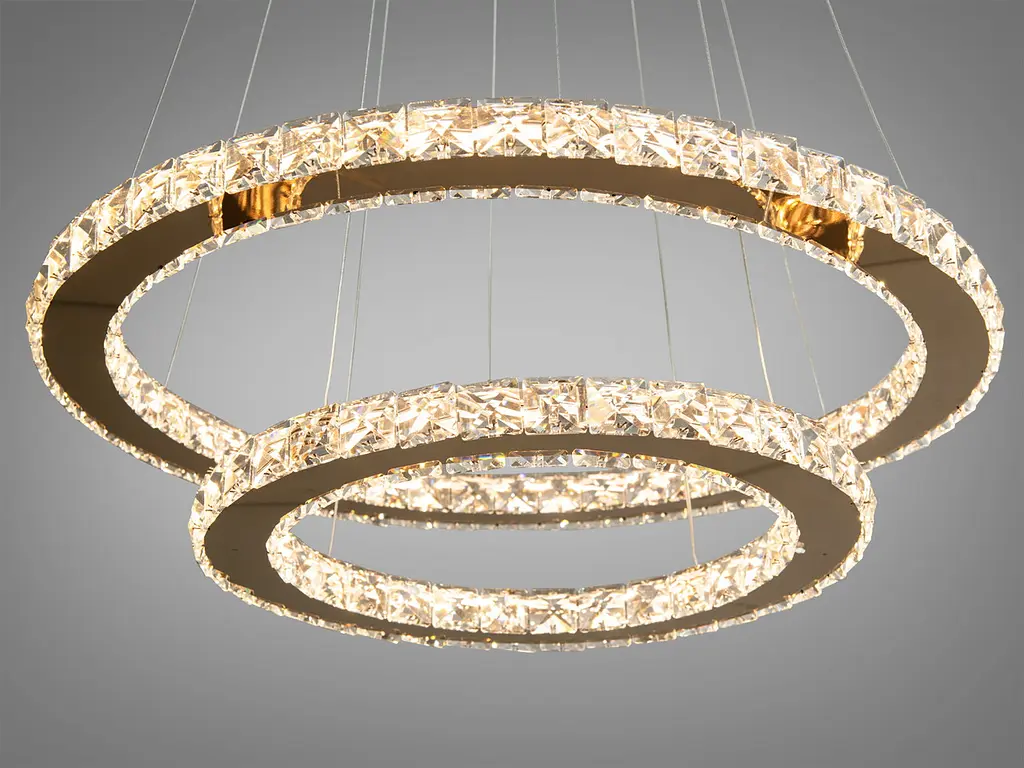 Люстра стельова LED Diasha 7206-8W/580+400G Кришталеві кільця, 65W, золото, сучасний стиль, регулювання висоти, пульт ДУ - фото 2