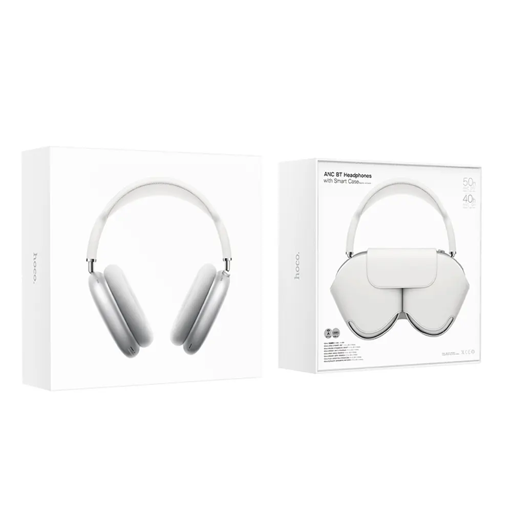 Беспроводные наушники Hoco W58 headphones, ANC, BT5.4, 500mAh, 40-50h, Type-C, Smart Case, silver - фото 4