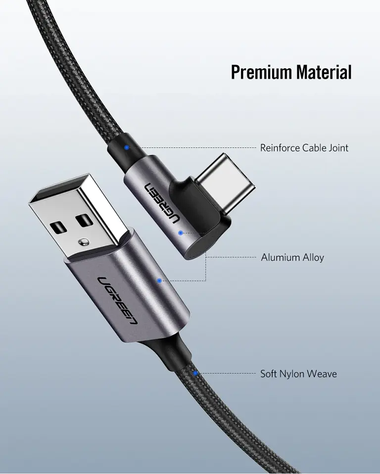 Кабель UGREEN US284 USB AM - Type-C Angled 1м (50941) - фото 3