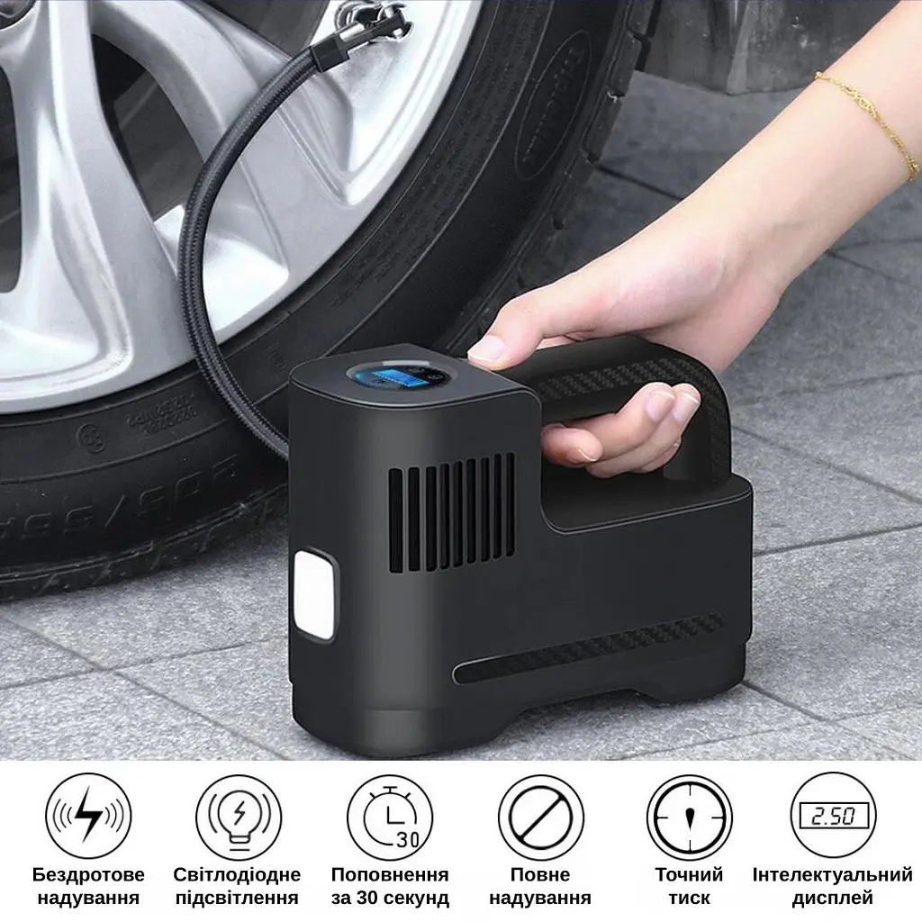 Портативный компрессор Yaoen 217 Digital 150PSI (YPSCD7515B 5385) Черный - фото 7