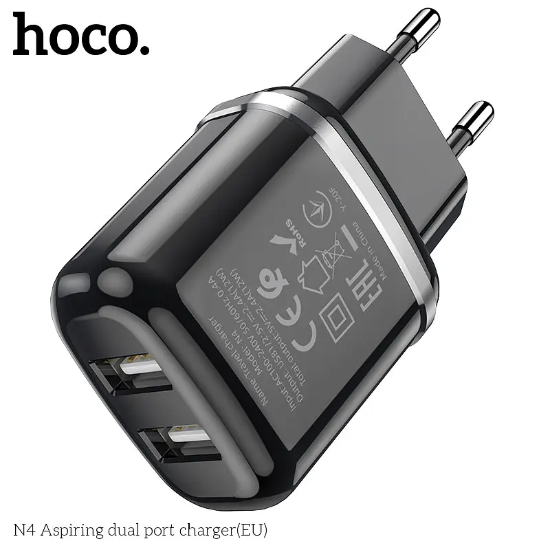 Адаптер живлення зарядний HOCO Aspiring dual port charger N4 2 USB-CB сам блок білий - фото 6