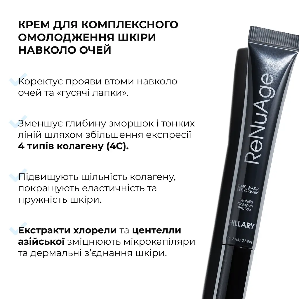 Крем для комплексного омоложения кожи вокруг глаз ReNuAge Time Warp Eye Cream Hillary 15 мл - фото 4
