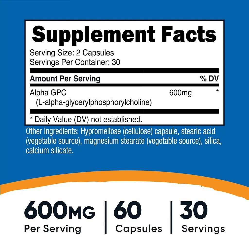  Альфа-гліцерилфосфорилхолін Nutricost Alpha GPC 600 мг 60 капсул - фото 3