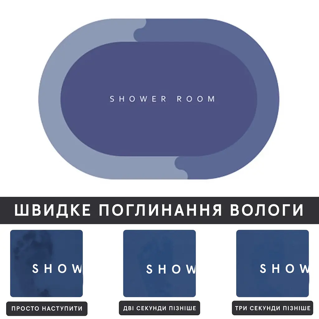 Инновационный Суперпоглощающий Диатомитовый Коврик для ванной 50х80 см Синий Овал - фото 4