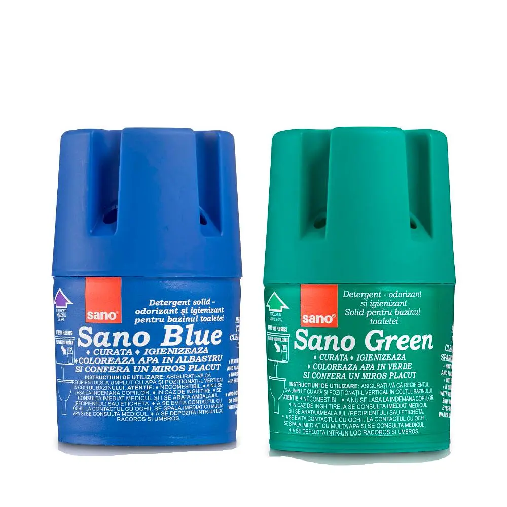 Бачок для миття унітазу Sano Blue Flash, 150 г & Бачок для миття унітазу Sano Green 150 г (287607, 935833)
