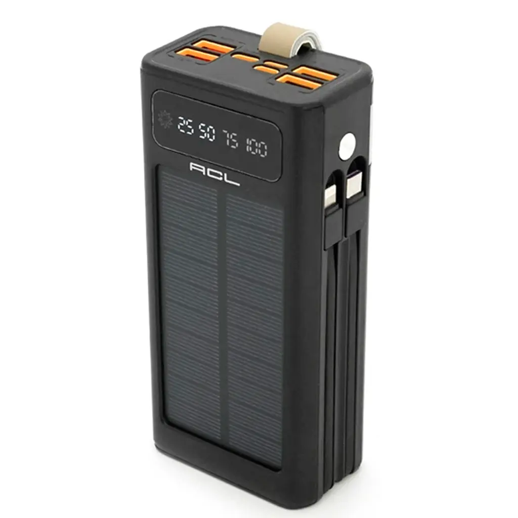 Павербанк ACL PW-90 Outdoor Solar 30000 мА·год 22.5W Power Bank із сонячною панеллю, швидкою зарядкою PD/QC 3.0, 4 USB та вбудованими кабелями Чорний (UFTPW-90) - фото 4