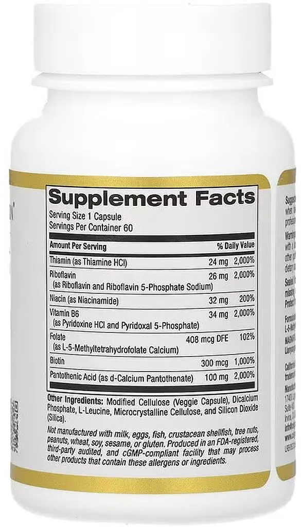 Витамины и минералы California Gold Nutrition Vitamin B Complex, 60 вегакапсул - фото 2