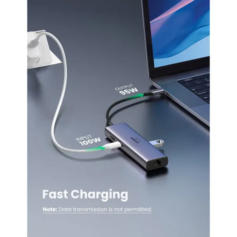 Концентратор Ugreen USB3.1 Type-C to HDMI/USB 3.0x2/RJ45/SD/TF/PD 100W CM512 (60515) - фото 11