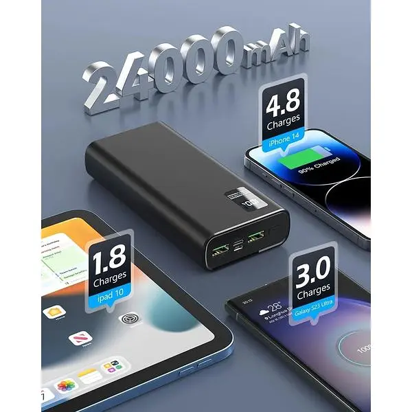 Портативний зарядний пристрій потужний 24000 мАг вихід та вхід USB C - фото 2