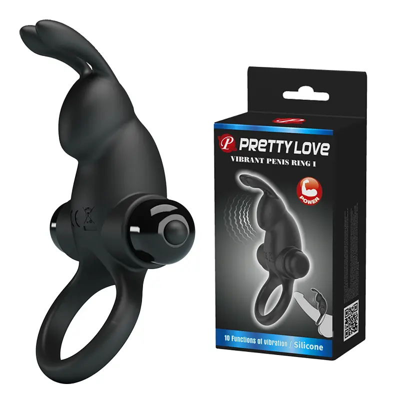 Ерекційне кільце з вібрацією Pretty Love Vibro Penis Ring Rabbit I, 11.3х2.8 см (чорний)