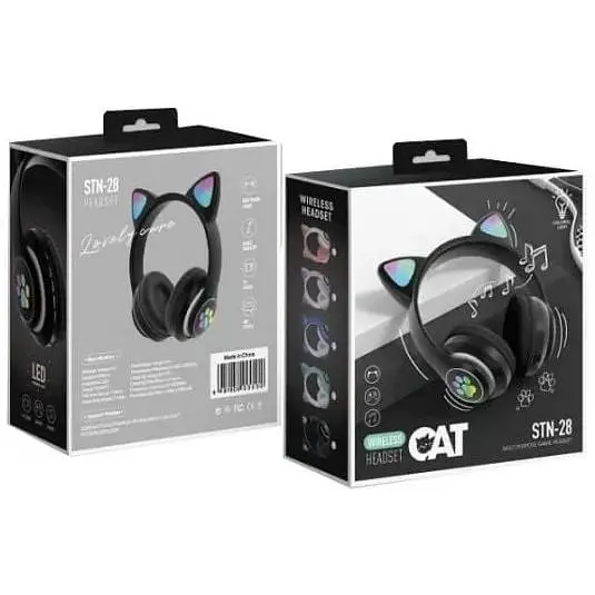 Навушники бездротові Cat Rainbow LED ear STN-28 котячі вушка Bluetooth 5.0 з картою пам'яті та FM - фото 2