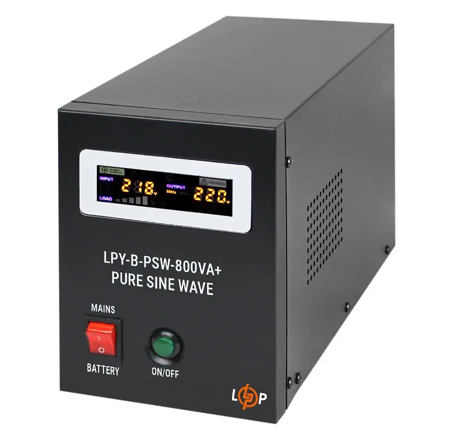 Джерело безперебійного живлення з правильною синусоїдою LogicPower LPYBPSW-800VA 560Вт, LCD, 12V під зовнішній АКБ, заряд 15А - фото 3