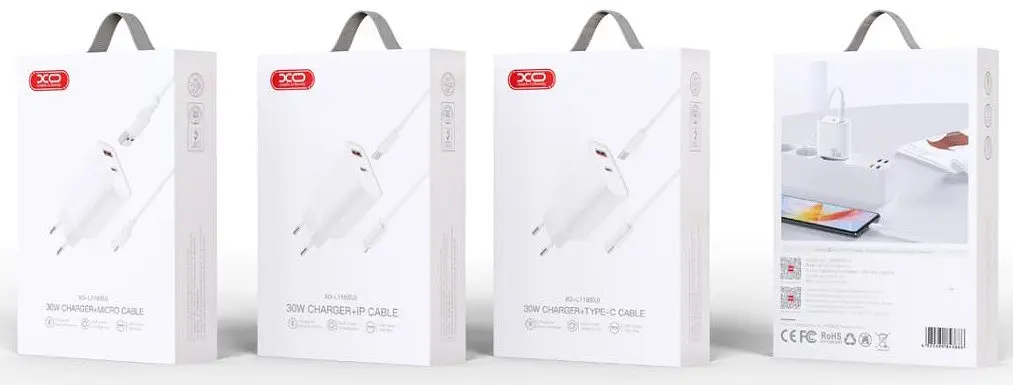 Сітчастий зарядний пристрій XO L116 double USB-A/USB-C 30W 3A with MicroUSB cable Білий - фото 2