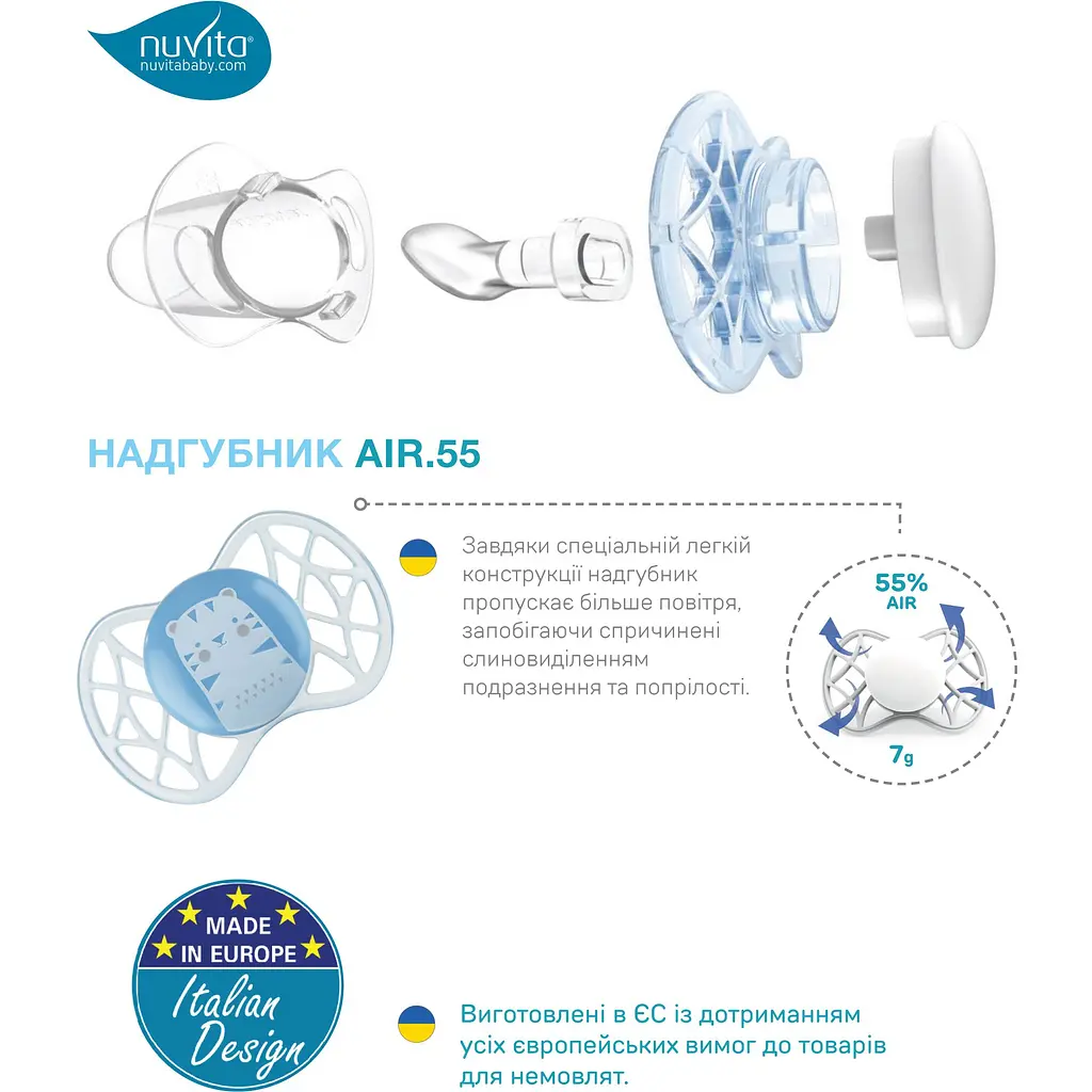 Силиконовая симметричная пустышка Nuvita Air55 Explorer Зебра и Пингвин, 0+ мес., 2 шт. (NV7067N) - фото 5