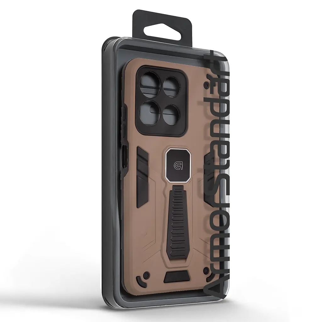 Чехол для Motorola G15/G15 Power/G17 Power 4G/G17 4G, Proover, коричневый, с подставкой и магнитом, противоударный, ударопрочный, бронированный, панель-накладка, защита всего корпуса, термополиуретан (TPU) + поликарбонат (PC) - фото 3