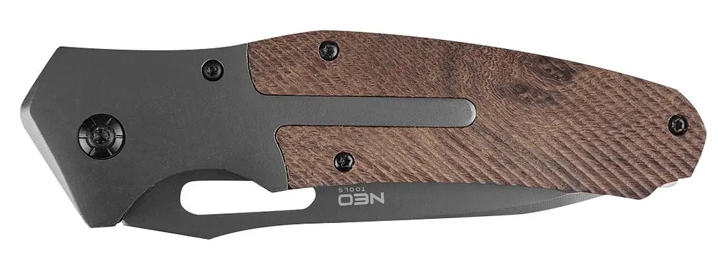 Neo Tools 63-115 Ніж складаний, 22см, лезо 11см, ручка SS+дерев'яна, 3Cr13, лезо з сатиновим покриттям, затискач для ременя - фото 3