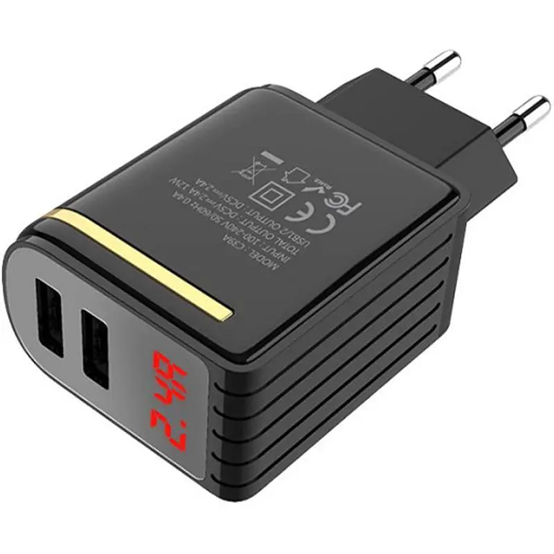 Мережевий зарядний пристрій Hoco 2USB C39A 2.4A Black - фото 2