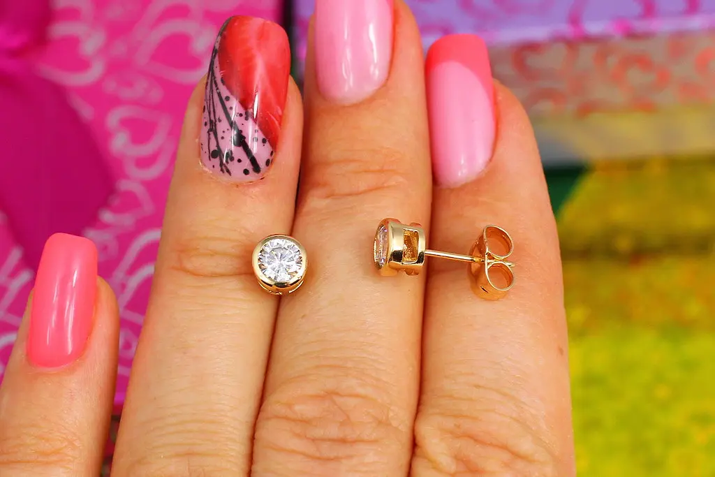 Сережки гвоздики Xuping Jewelry камені з обідком 5 мм золотисті - фото 2