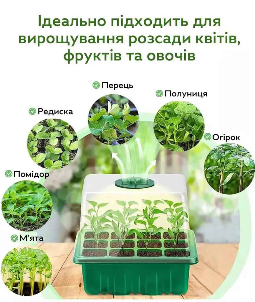 Стартовий набір для рослин зі світлодіодною лампою для росту. 5 лотків по 12 комірок - фото 9