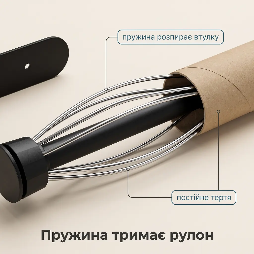 Тримач для паперових рушників з пружинною фіксацією рулону, нержавіюча сталь, чорний - фото 4