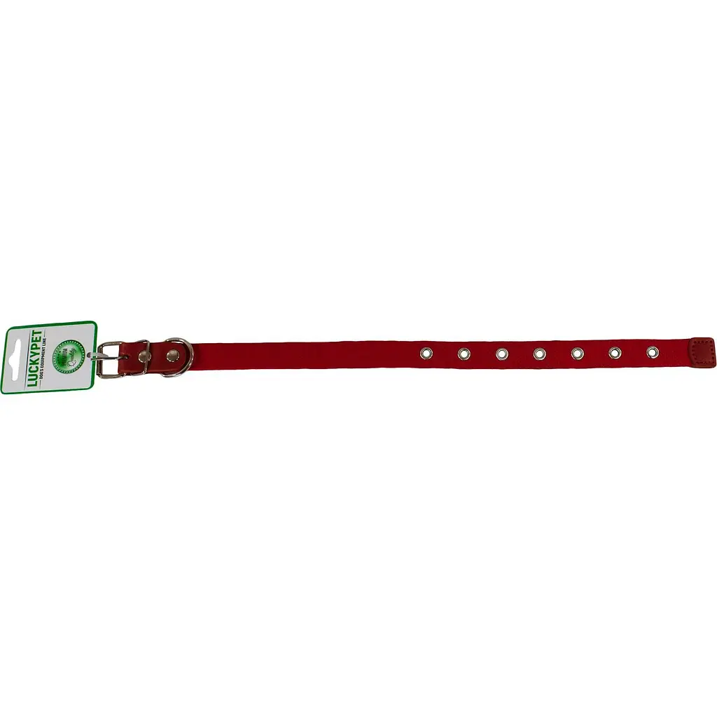 Ошейник брезентовый одинарный Lucky Pet, с кожей, 17-41х2,5 см, красный - фото 2