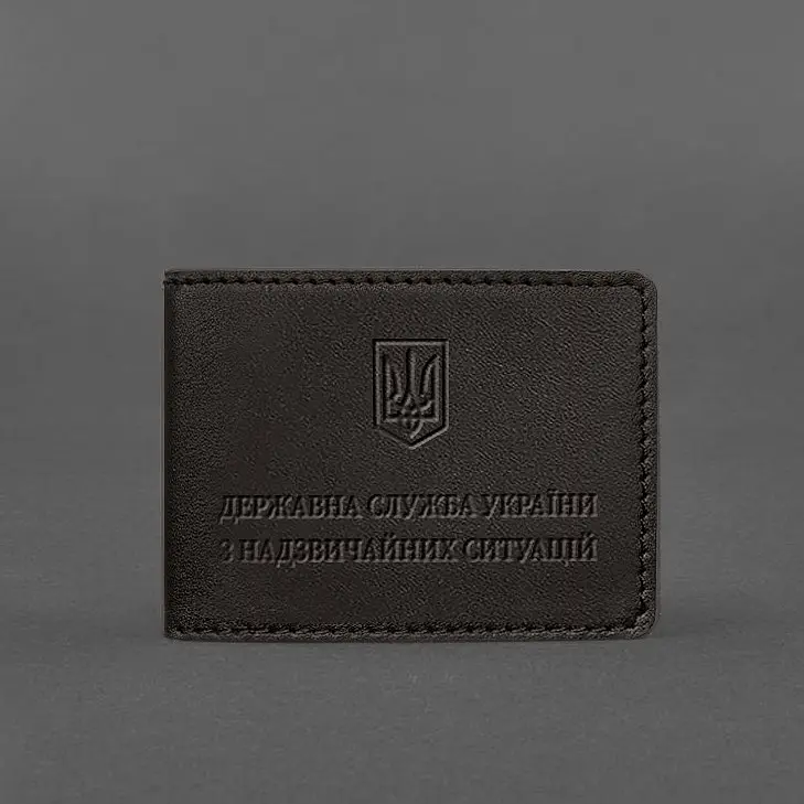 Кожаная обложка на удостоверение Государственной службы Украины по чрезвычайным ситуациям (ГСЧС) темно-коричневая - фото 5
