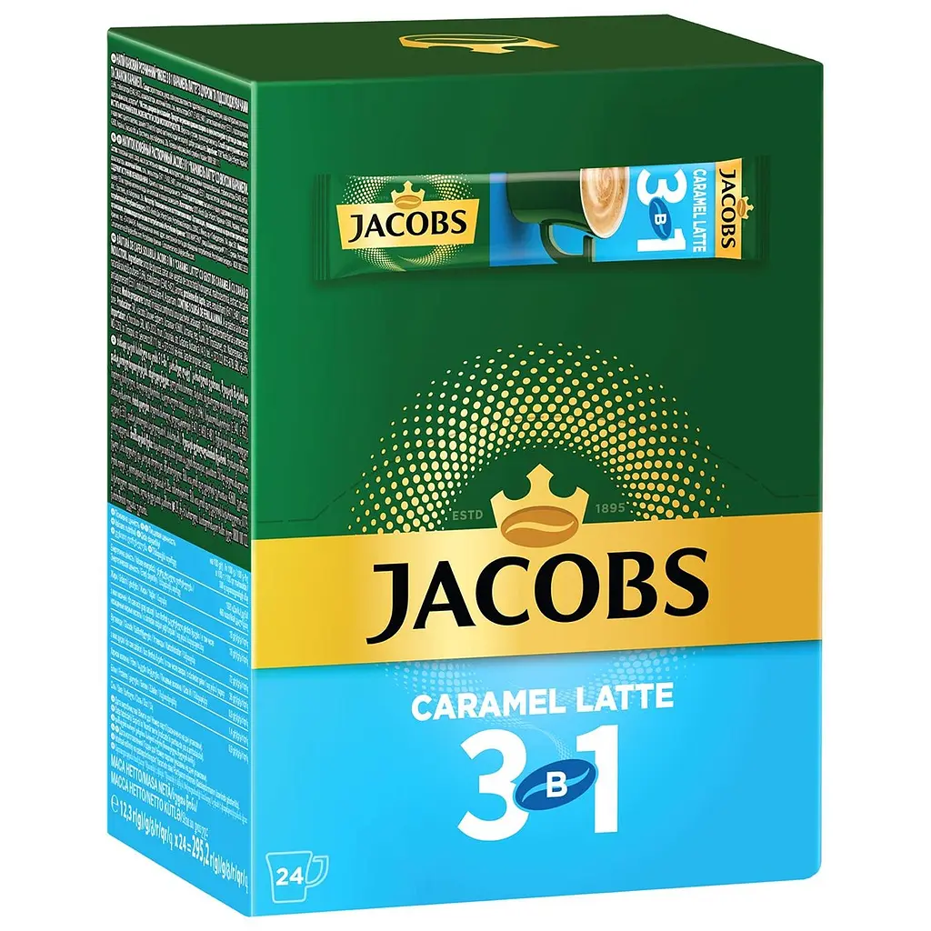 Кавовий напій 3 в 1 Jacobs Caramel Latte 12.5 г x 24 шт.