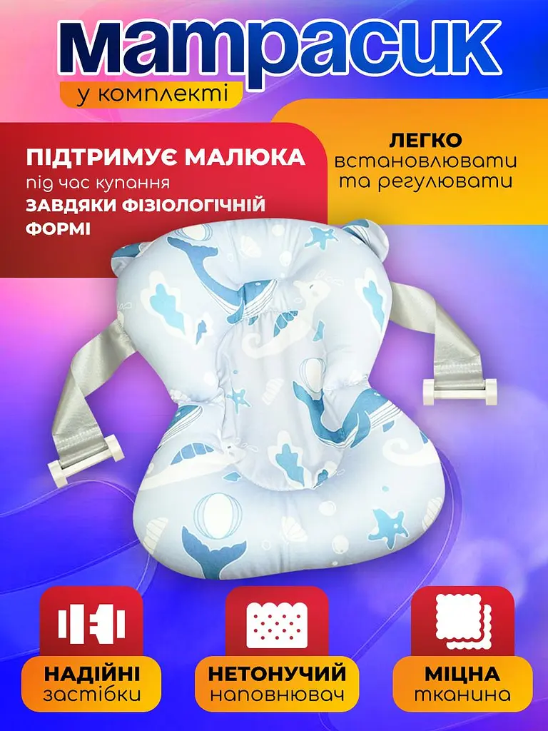 Ванночка дитяча складна з матрациком для для купання, з термометром, та зливом, для новороджених та немовлят від 0 до 2.5р. (ck-1692 blue) - фото 6