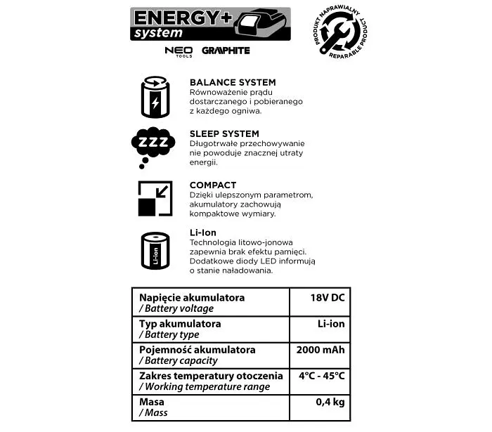 Акумулятор Energy+ 2А·год 0.4кг Graphite hoz0014259 - фото 10