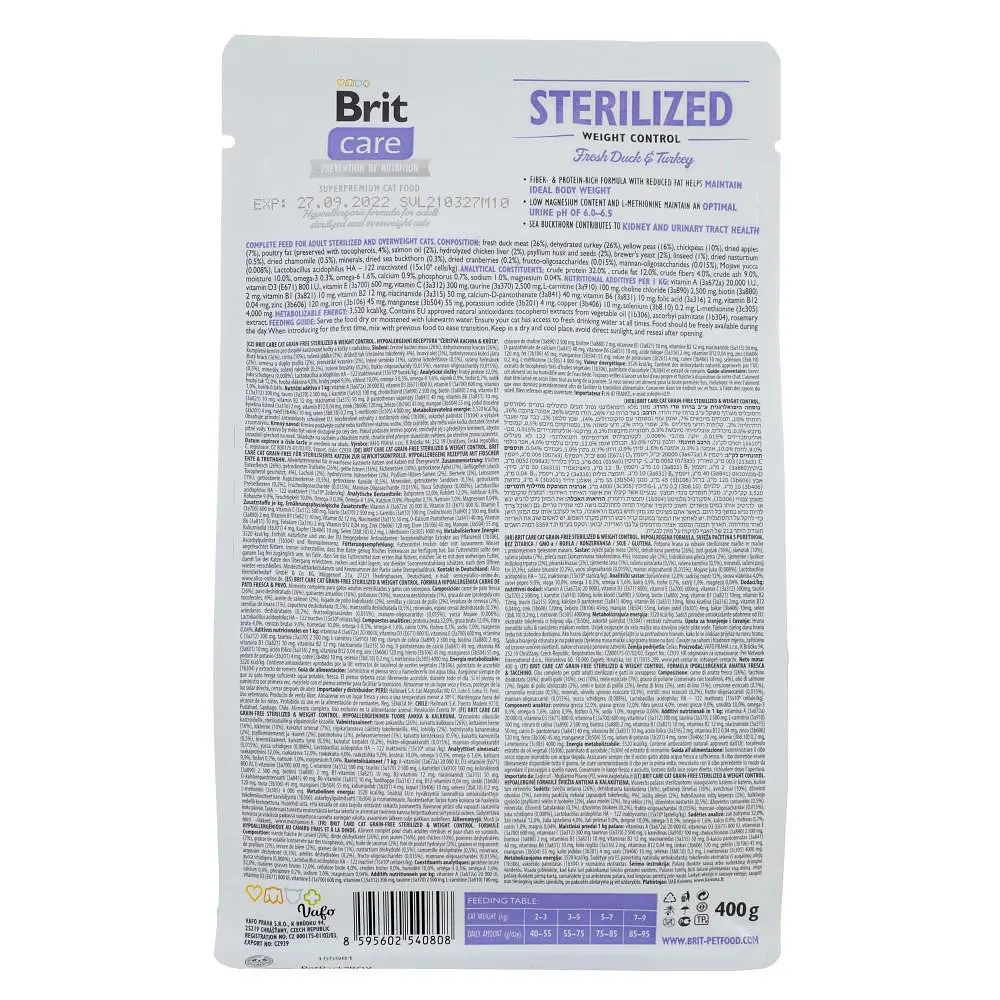Сухий корм Brit Care Cat GF Sterilized Weight Control 400г для стерилізованих котів надмірною вагою - фото 3