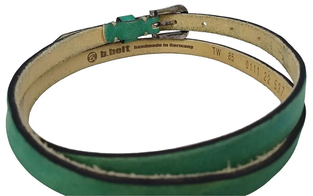 Ремінь жіночий вузький шкіряний B.Belt вінтажний ручна робота натуральна шкіра Бірюзовий - фото 6