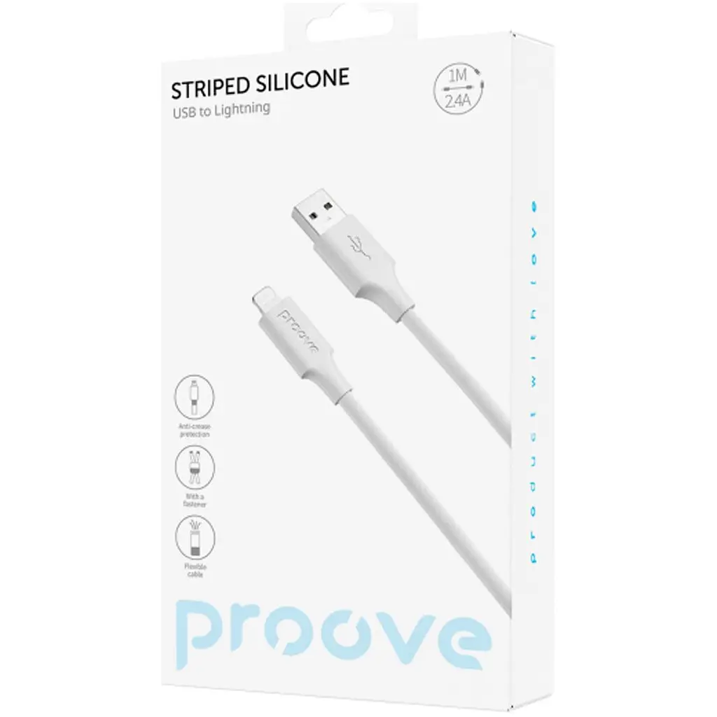 Кабель Proove Striped Silicone USB-A to Lightning 1m White (CCSS00001102) [133336] - фото 2