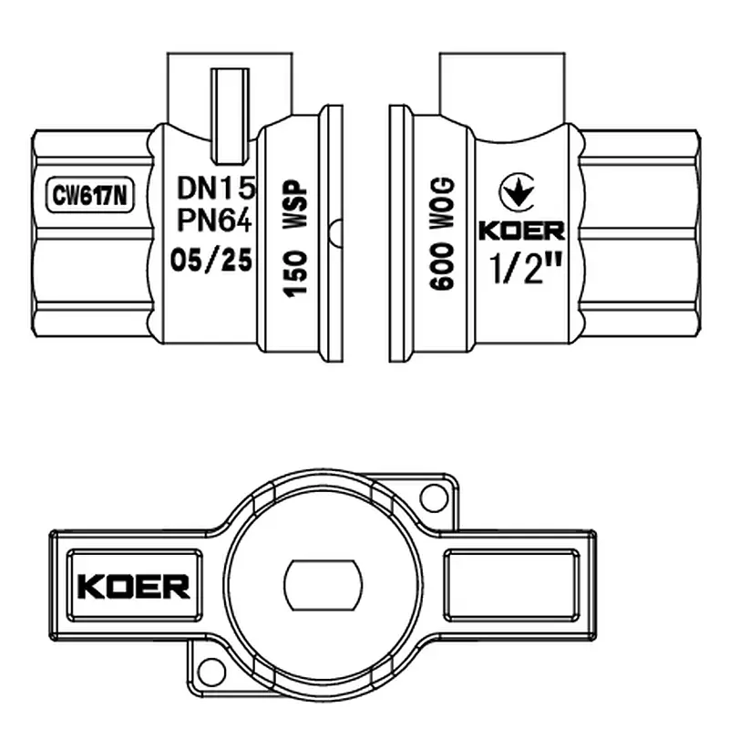 Кран кульовий ГГМ Koer Extreme KE.217-15 - 1/2" FF ручка "метелик" червона KR5756 - фото 2