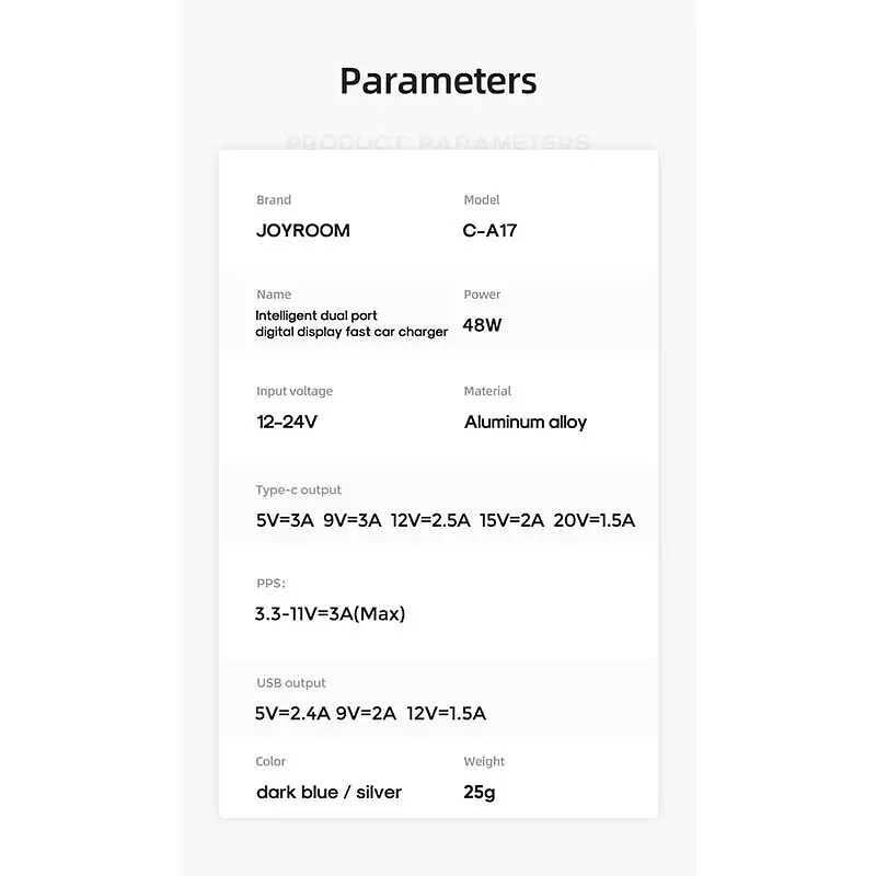 Автомобильный Зарядный адаптер JOYROOM Intelligent 2-port LED Fast Car Charger C-A17 - фото 7
