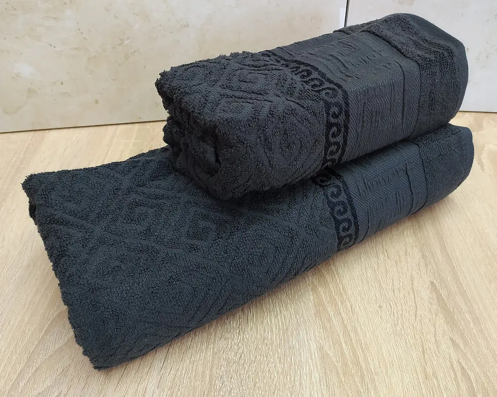 Набір турецьких махрових рушників 50х90+70х140 Gulcan Jacquard Cotton Lux Yeni Grek Antrasit - фото 2