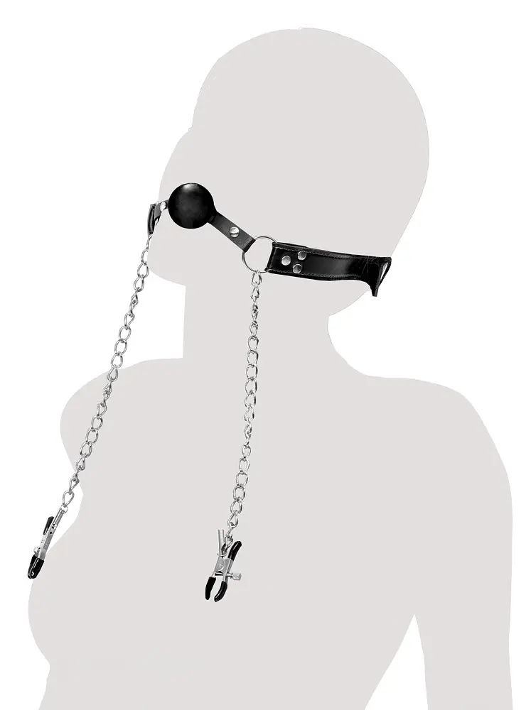 Кляп із затискачами для сосків - FFE Deluxe Ball Gag & Nipple Clamps - фото 6