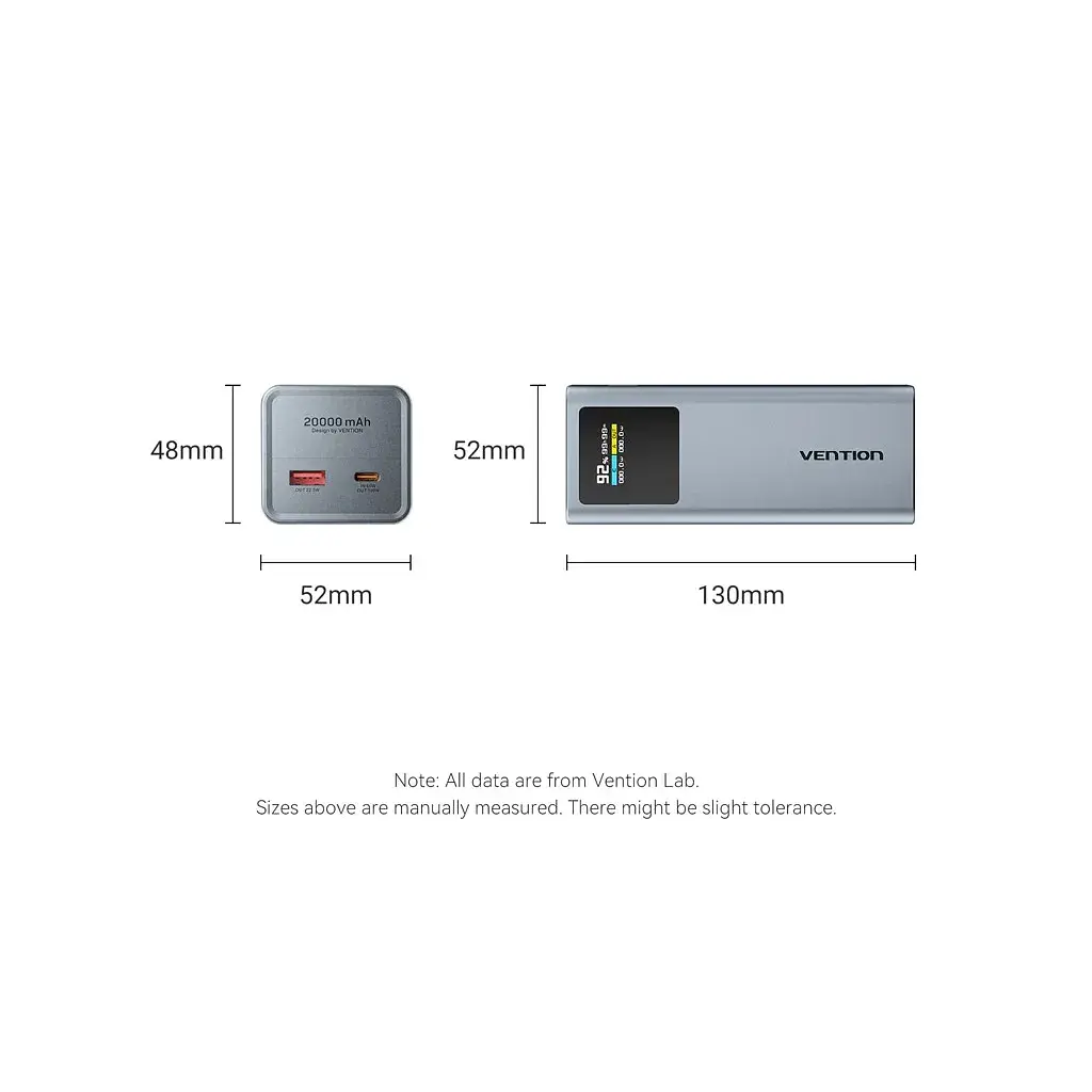 Батарея універсальна Vention 20000 mAh 100W Gray TFT Display Type (FKCH0) - фото 2