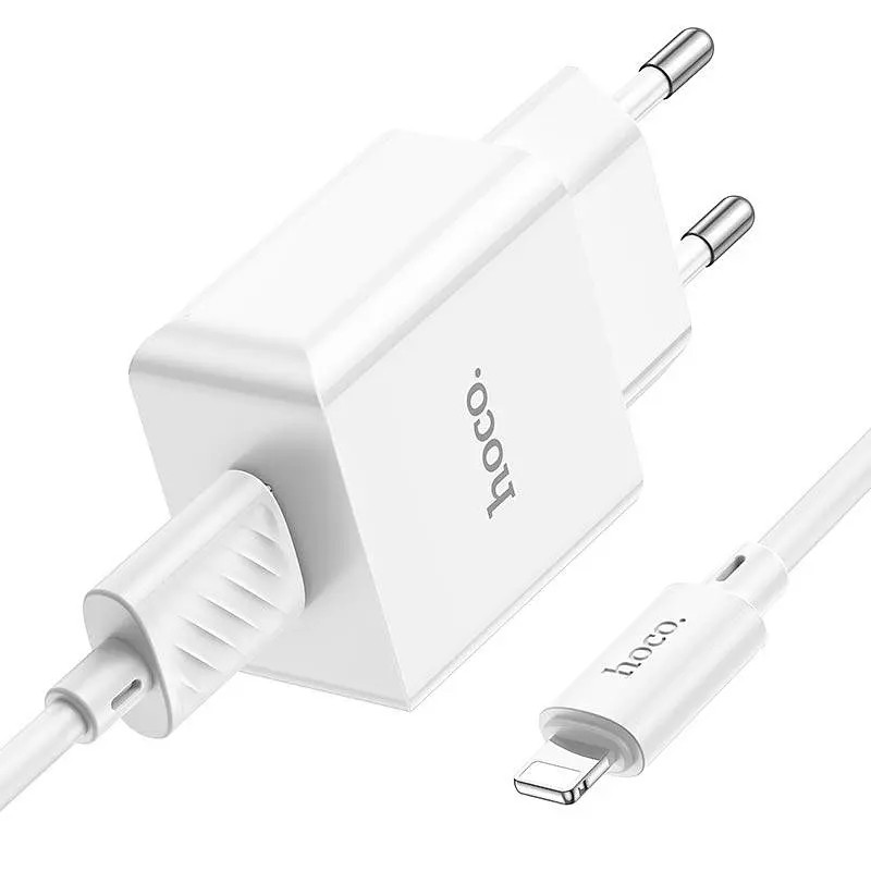 Комплект адаптер и кабель Hoco C106A Lightning Cable Leisure single port charger белый - фото 8