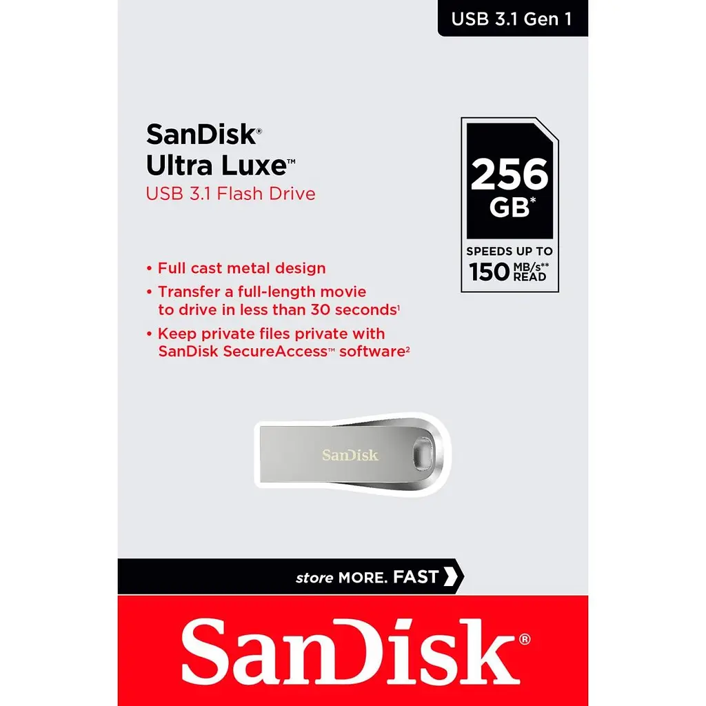 USB флеш-накопичувач SanDisk Ultra Luxe 256GB USB-A 3.1 Silver (SDCZ74-256G-G46) [94252] - фото 5