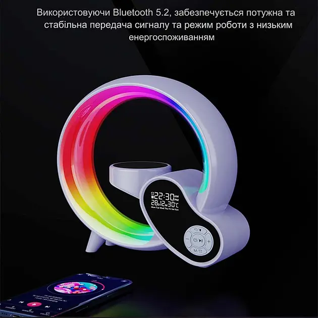Настольная смарт лампа-ночник с беспроводной зарядкой и Bluetooth-колонкой G-Smart HM-2309 7в1 (Белый) - фото 3