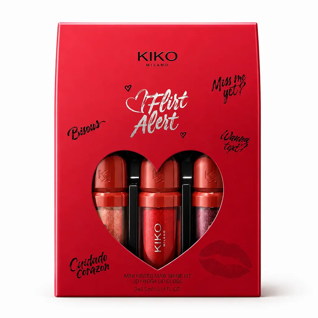 Набір із 3 міні-блисків для губ KIKO MILANO Flirt Alert Mini Kisses Maxi Shine Kit 3D Hydra Lip Gloss