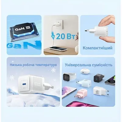 Зарядний пристрій Vention USB-C PD 20 Вт GaN чорний (FEPB0-EU) - фото 10